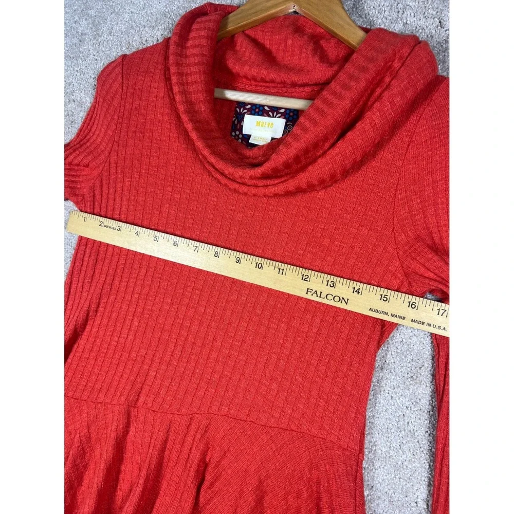 Anthropologie Mauve XS Orange Ribbed‎ Sweater Cowl Neck Peplum Top Knit Retro